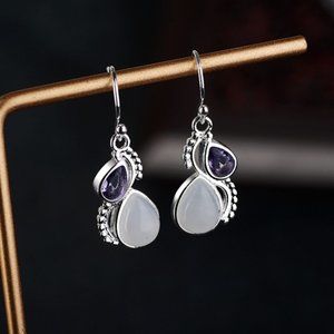 Sterling silver earrings with moonstone and amethyst